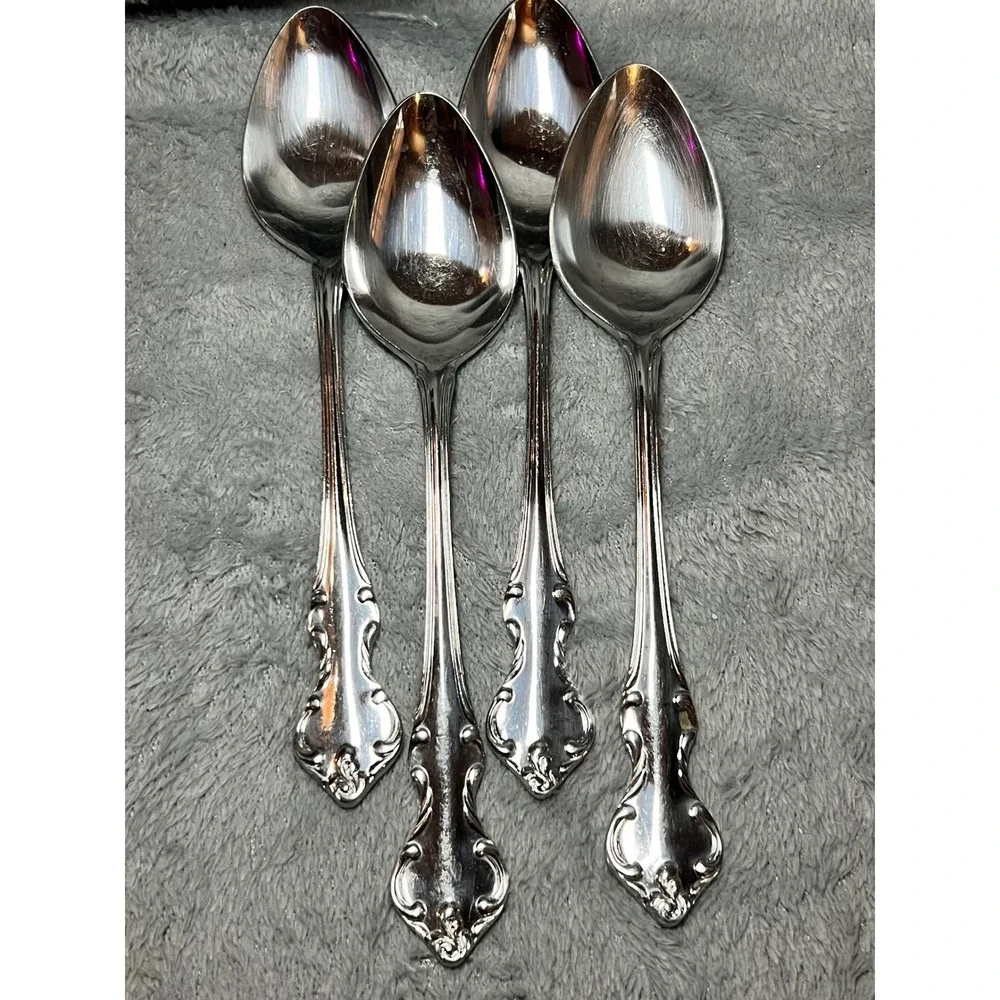 Vintage Eldan Japan Rococo‎ Style Stainless Serving Spoons Set of 4 Ornate 8in